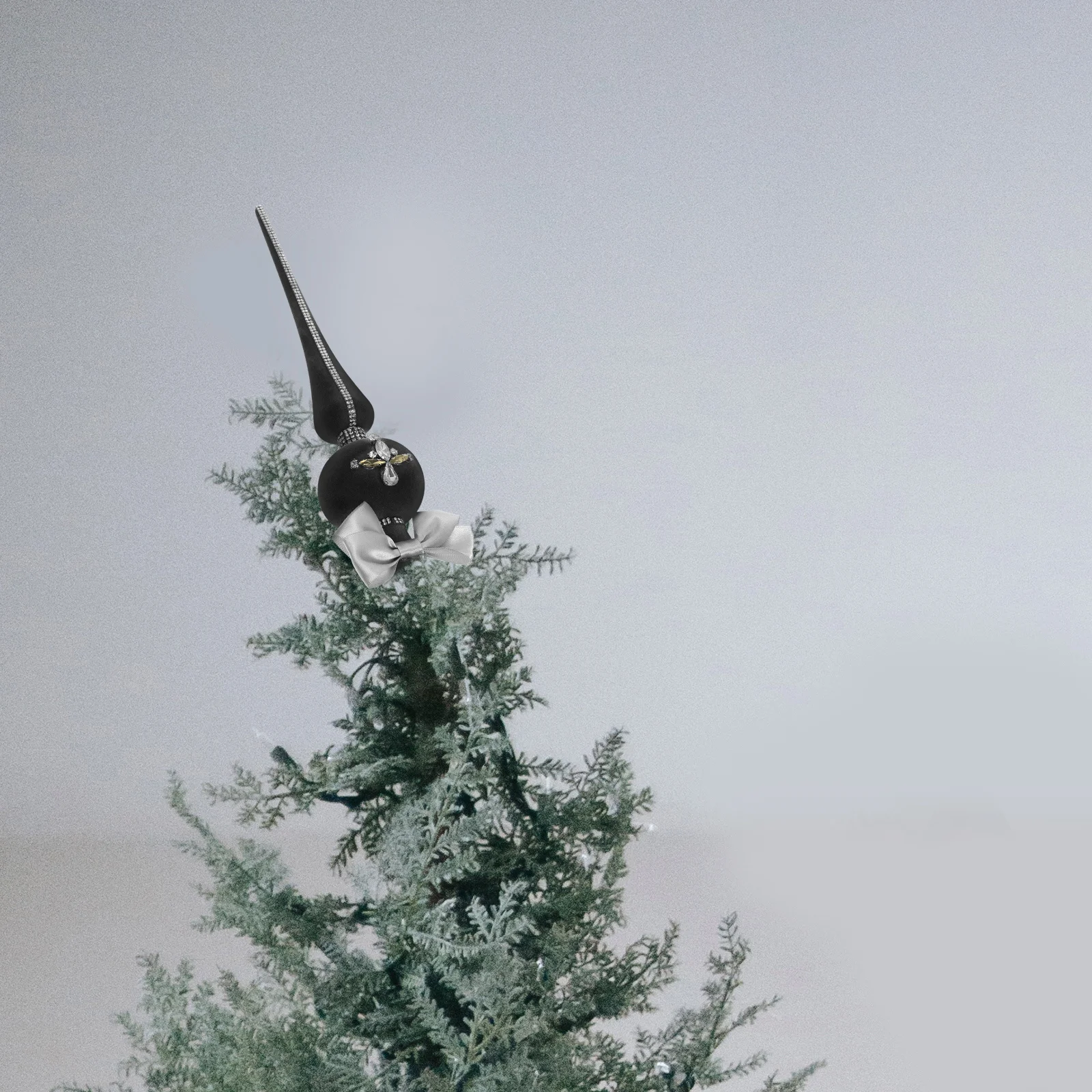 

1pc Spherical Tree Topper Ornament Flocked Christmas Final Grey Holiday Decoration Christmas Party Decor Seasonal Tree Toppers