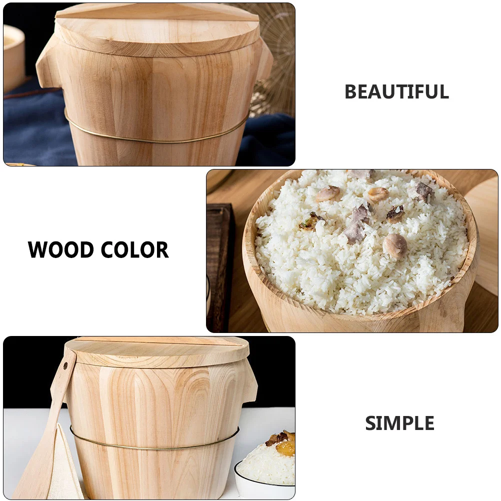 

1 Set Steamed Rice Wooden Bucket Natural Chinese Wood Even Cooking Smooth Surface Ironing Handles Movable Bottom Easy