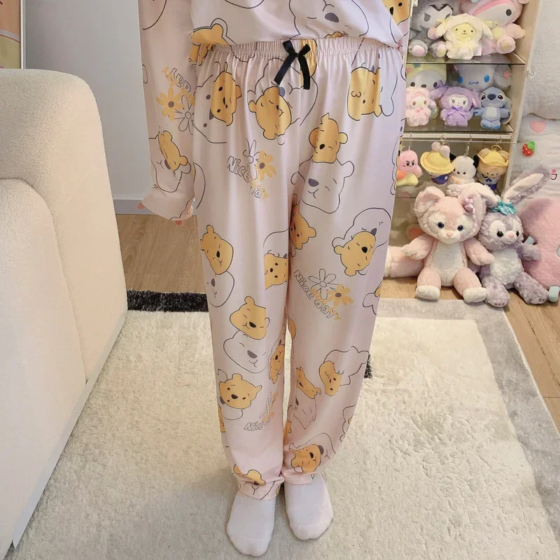 Disney Winnie the Pooh fall cotton wide-leg pants casual pajama pants women\'s pajamas silk pajamas women\'s loungewear trousers