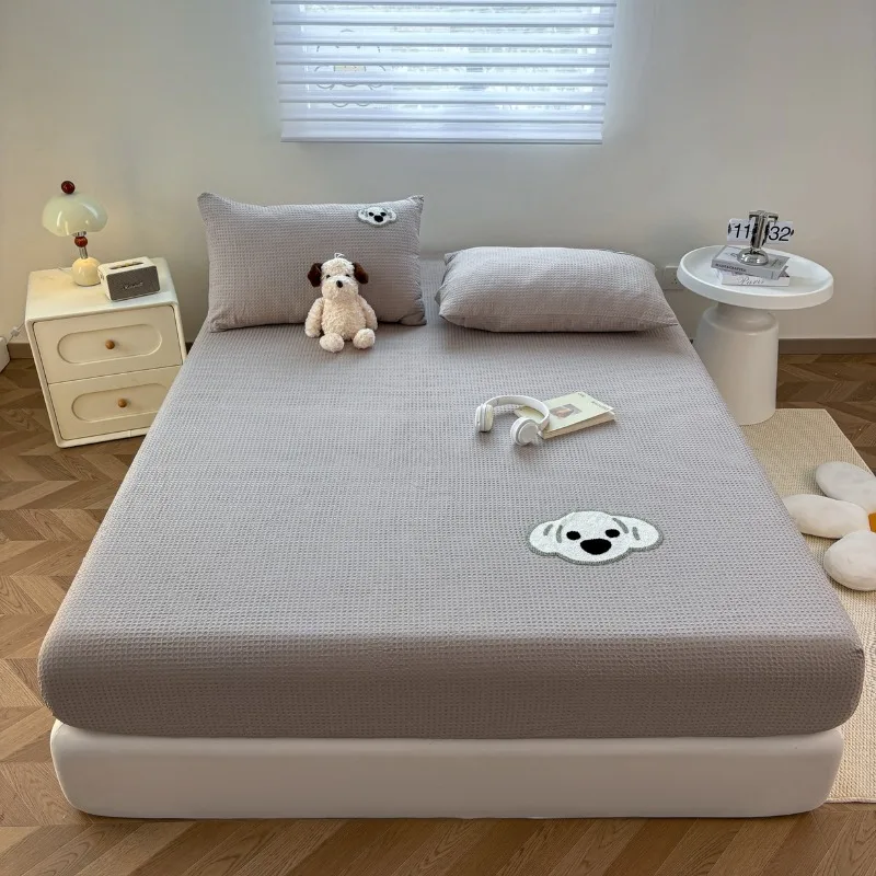 100% Cotton Queen Fitted Sheet Breathable Hypoallergenic Mattress Protector Cover with Elastic Band for Single Double King