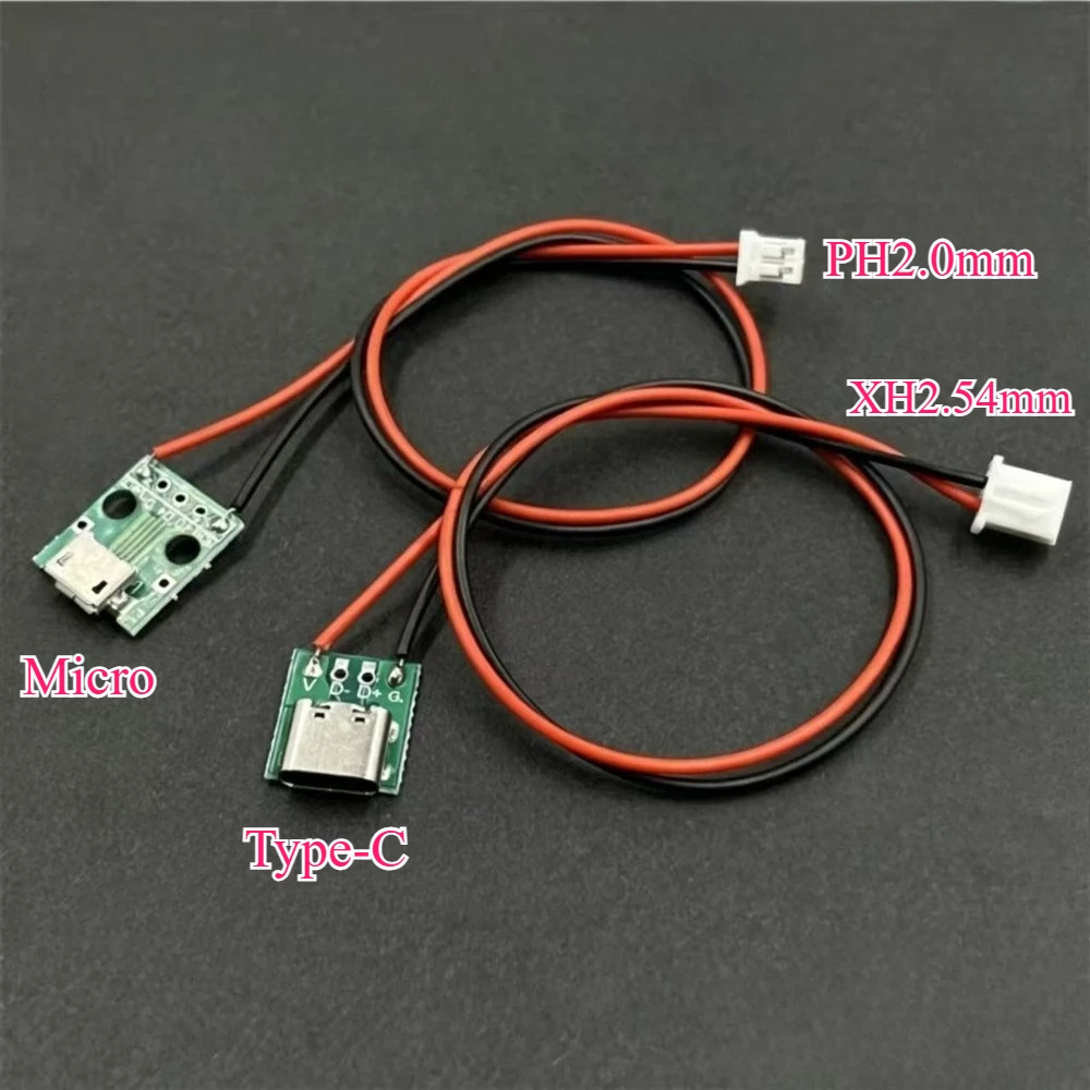 Micro USB Type-C Female Socket Connector Adapter Board With XH2.54/PH2.0mm 2P Soldered Terminal Wires Charging Cable Test Board