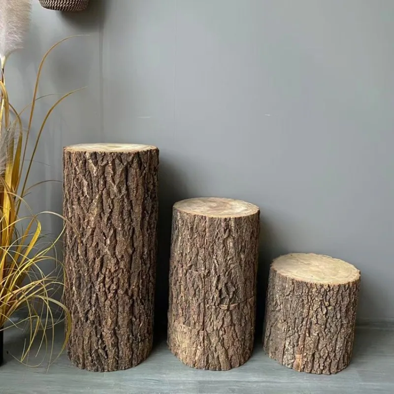 Rustic Tree Stump Planter Stand Vintage Garden Stool Pedestal Natural Wood Display Base for Flower Pot Solid Wood Plant Stand