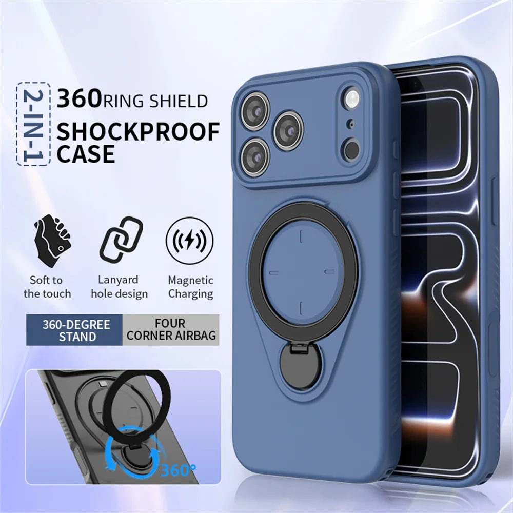 Luxus Magnet Rotierenden Stand Rüstung Magnetische Telefon Fall Für iPhone 17 16 Pro Max Plus Air 16 Pro 17 Pro Dual Schicht schutz Abdeckung