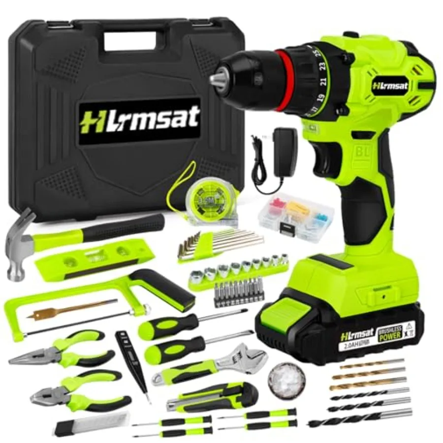 

【Spot goods】Brushless Drill Tool Set20V Cordless Drill Tool Box with 2.0Ah Battery 50N.m and 24+1 Gear 3/8" Keyless Metal Self-