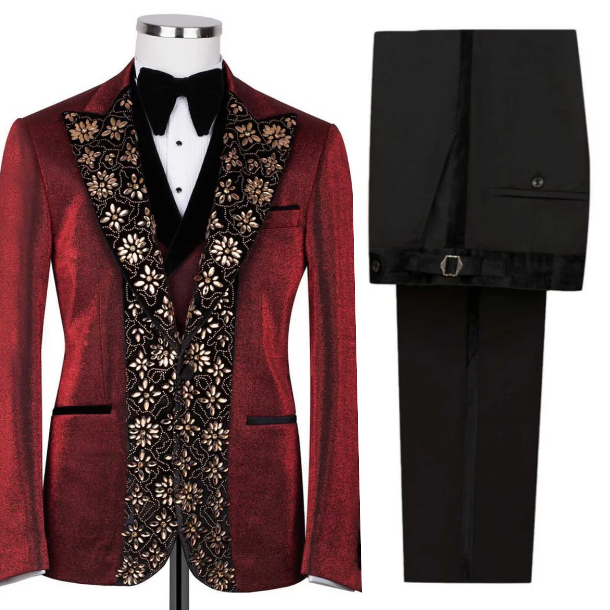 

Luxurious Crystals Men Suits One Button Peaked Lapel Groom Wedding Tuxedos 2 Pieces Customized Business Party Wear