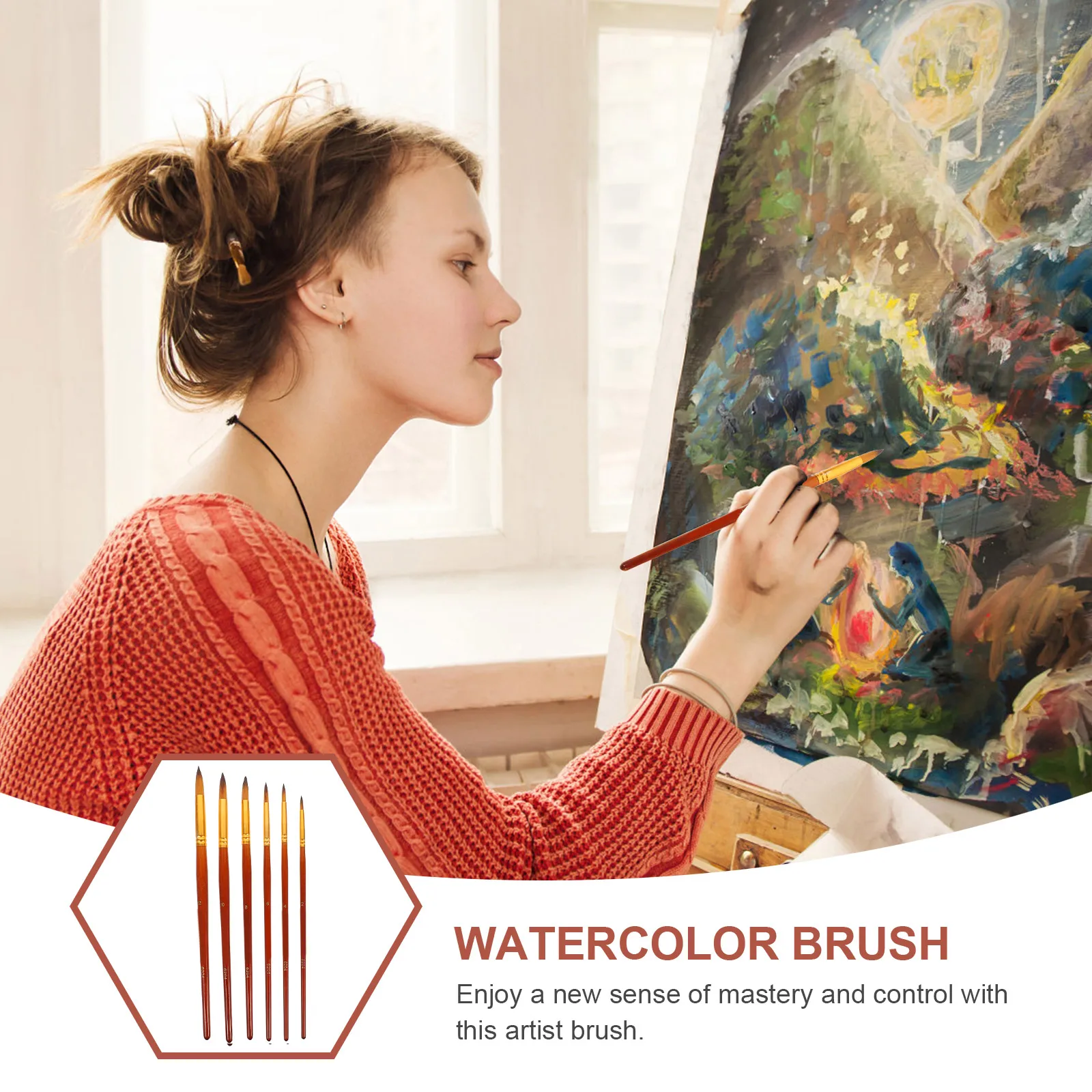 6 قطع من فرش الرسم الزيتي، تفاصيل دقيقة، متينة تدوم طويلاً لإعلانات الحائط، مجموعة فرشاة ألوان مائية #1