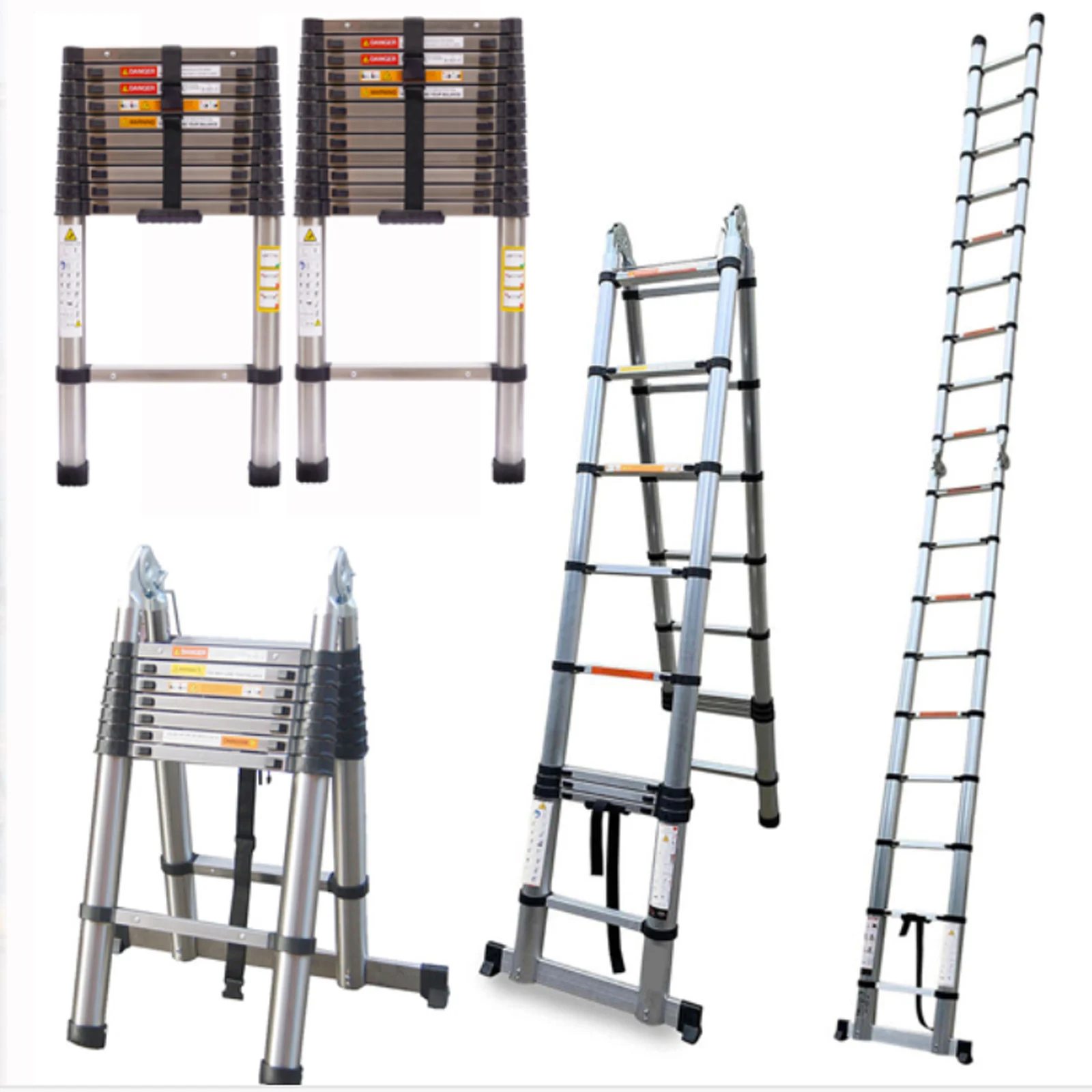 Telescopische ladder 2,6 m-5 m multifunctionele stalen uitschuifbare ladder met antislipvoeten, EN131 stevige loft inklapbaar voor zolderdak