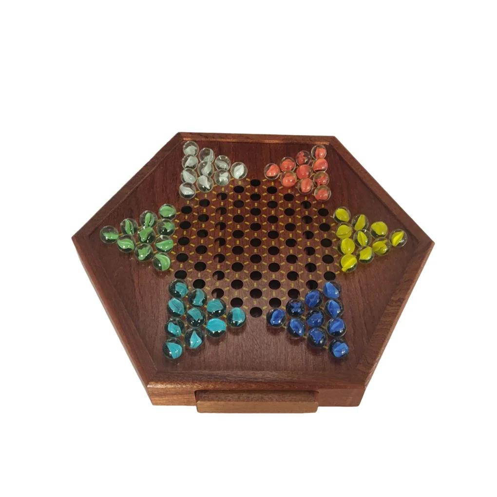 Checkers Board Wooden Chinese Hexagon Drawers Checkers Game Classic Smooth Sturdy Durable Strategy Games AdulT School