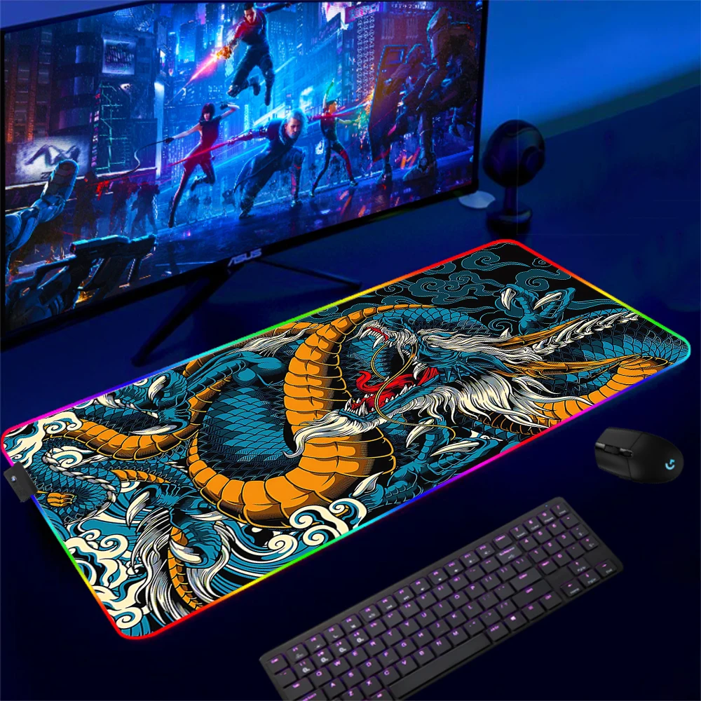 Japanse Dragon Rgb Gaming Muismat Xxl Laptop Rubber Deskmat Gaming Accessoires Hd Printing Computer Toetsenbord Led Computer Pad