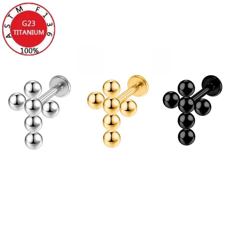 2/5Pcs 16G G23 Titanium Hypoallergenic Cross Labret Lip Bar Tragus Helix Cartilage Septum Piercing Thread Earring Body Jewelry