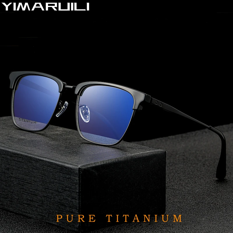 

YIMARUILI Ultra-light Business High Qualit Acetate Pure Titanium Eyeglasses Retro Optical Prescription Glasses Frame Men 8653CMH