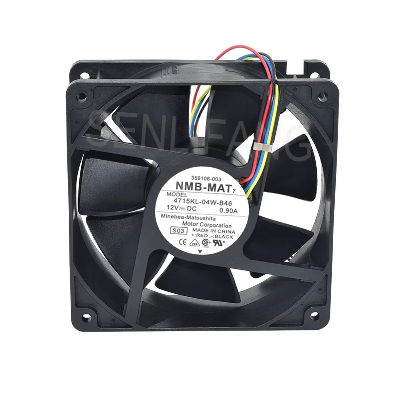 4715KL-04W-B46 New 12CM 12038 DC12V 0.9A 4-Line Sever Cooling Fan 120x120x38MM