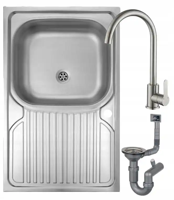 80x50 single-chamber steel sink + battery hole + battery + battery + siphon