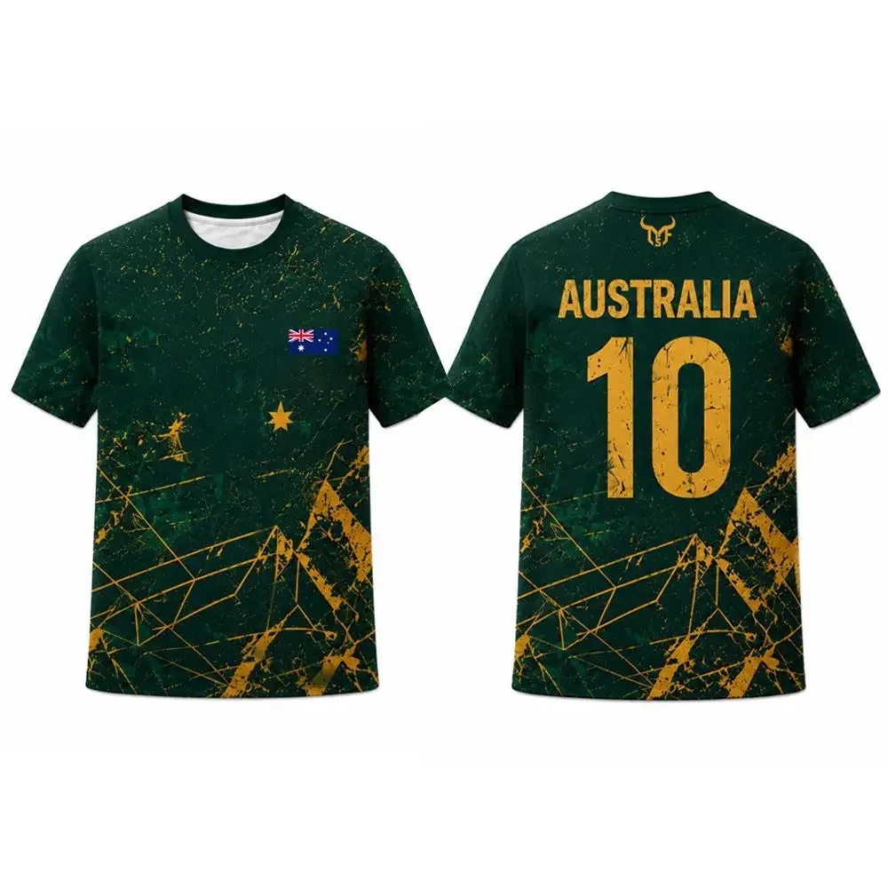 Men Australia Flag Soccer Jersey T Shirt 3D Print Kangaroo Short Sleeve O-neck Tees Summer National Team Fan Casual Sport Tshirt