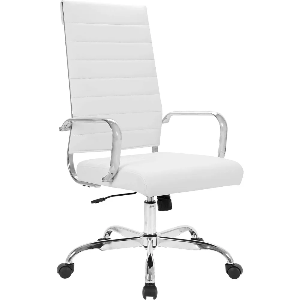 

Home Office Chair Ribbed Leather High Back Executive Swivel Computer Desk Chairs with Wheels and Armrests Soft Padded Adjustabl