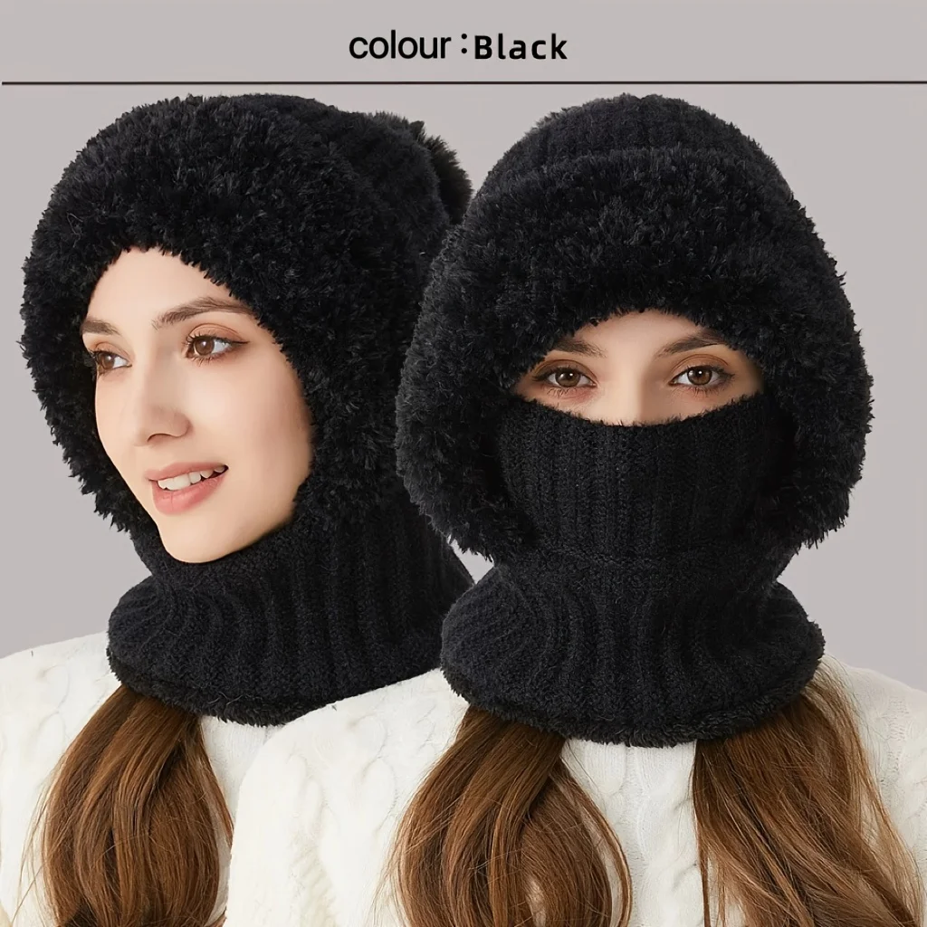 RIGWARL Women\'s Winter Acrylic Knit Hat Scarf Combo Thermal Cashmere Neck Warm Ski Windproof Hat Thick Plush Beanies Outdoor