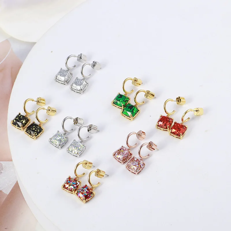 

High Quality Multicolor Small Square 3D Resin Geometric Candy Color Bling Bling Glitter Charm Mini Stud Earrings for Women Girls