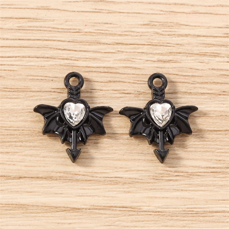 5 Stück 15 x 17 mm niedliche Kristall-Metall-Herz-Flügel-Charms-Anhänger für die Herstellung von Halsketten, Ohrringen, Armbändern, DIY-Handwerk, Schmuckzubehör – Detail 16