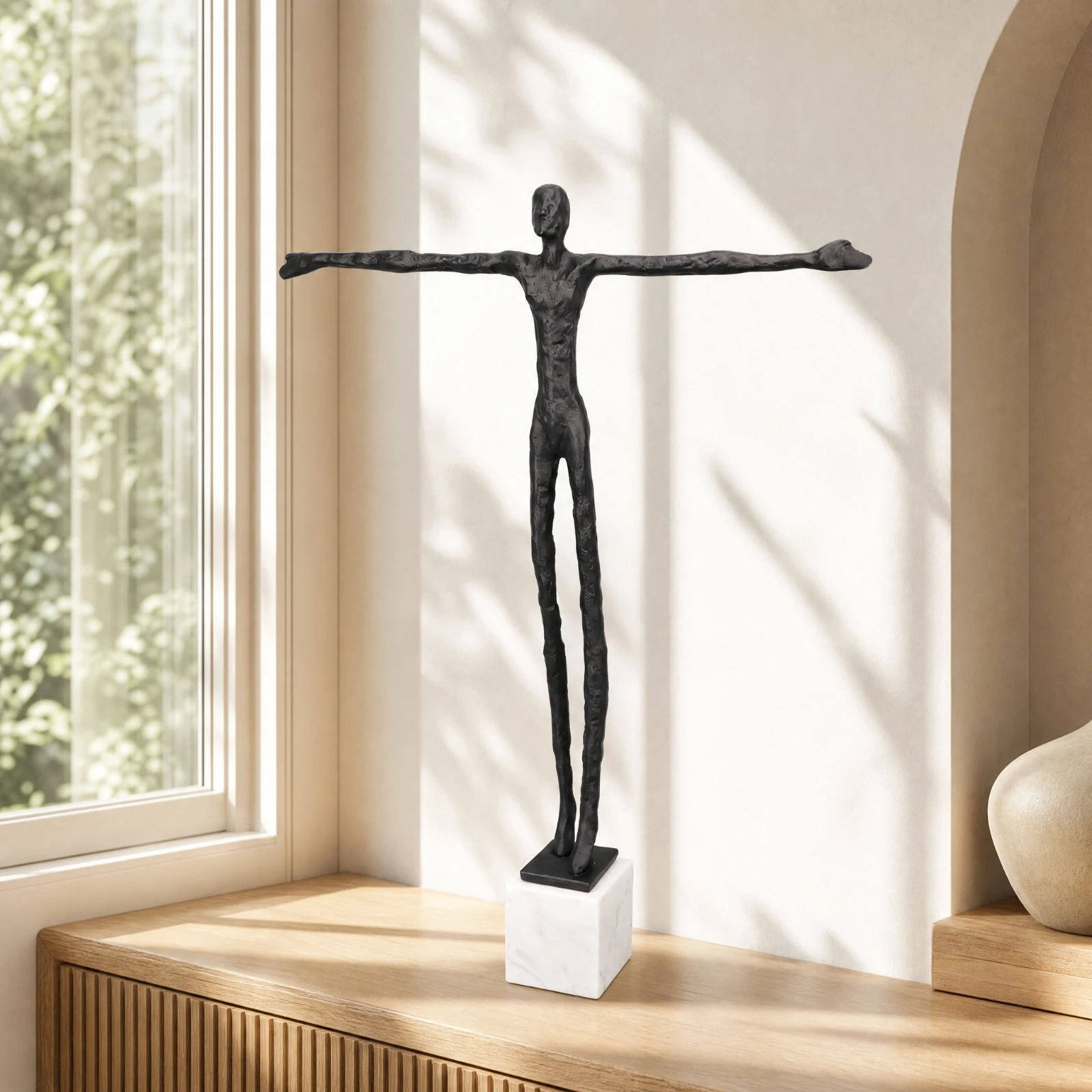 Metal Statuette Contemporary Standing Human Sculpture with Rectangular Base Decorative Figurine for Tabletop Display