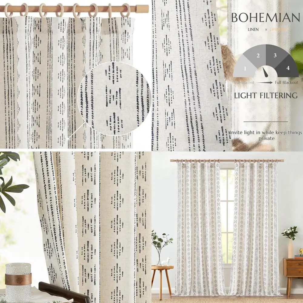 

Льняные шторы в стиле фермерского дома, черные, 2-панельный комплект длиной 108 дюймов для гостиной, светопропускающие, с карманом для карниза