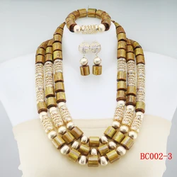 Nigerian Wedding White Resin Beads Jewelry Set Golden Pendant Necklace for Women Nigeria Bridal Costume Necklace Set