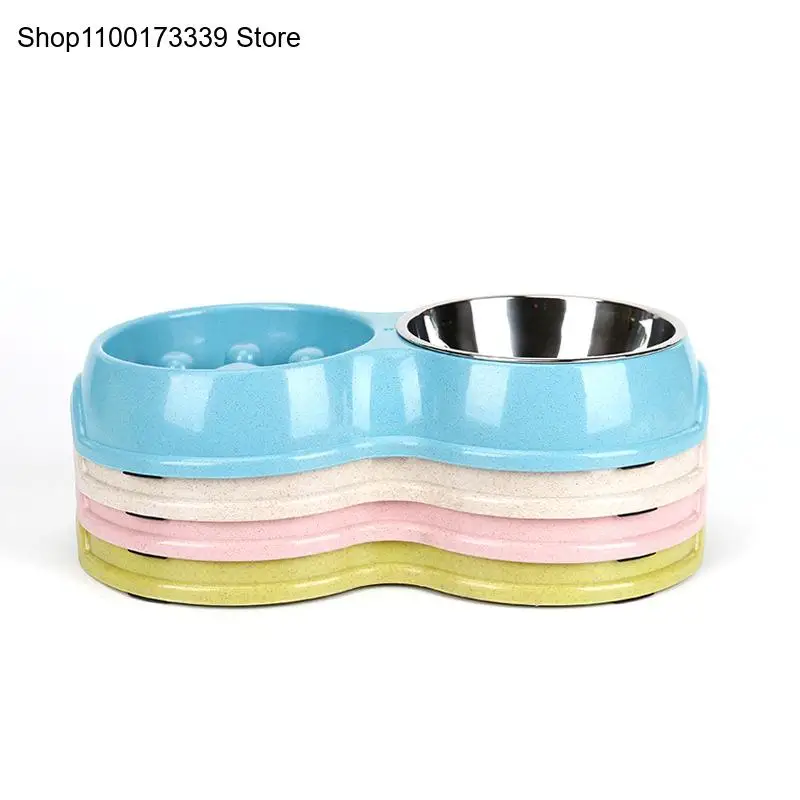 Pet Dog Bowls Slow Food Double Bowls Steel Dog Cat Feeding Drinking Bowls High Quality Universal Pet Feeder