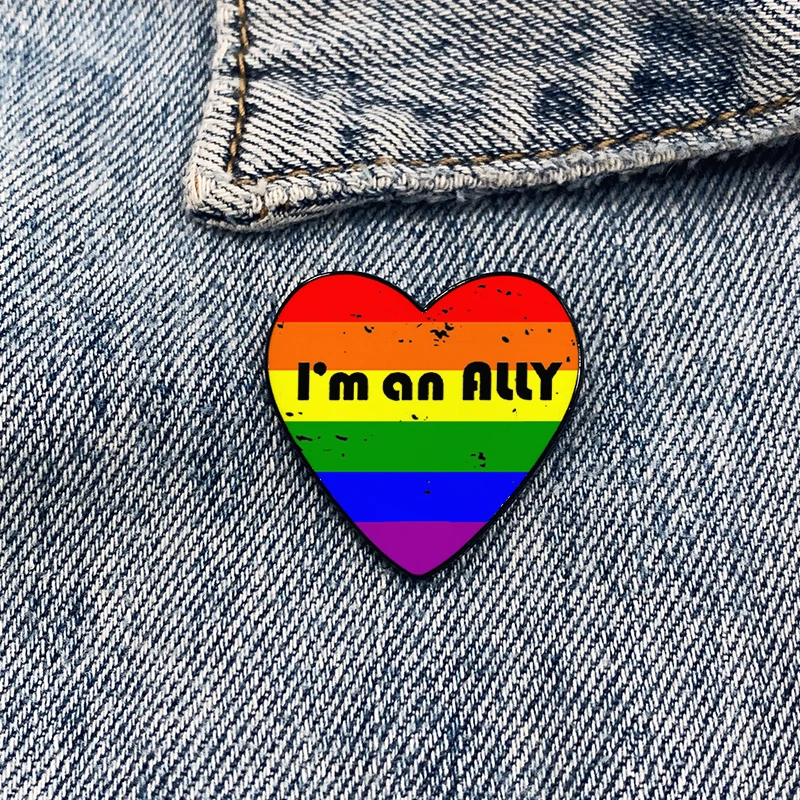 I'm an Ally Heart-shaped Pin Funny vintage Brooches Shirt Lapel teacher Bag Cute Badge Cartoon pins for women