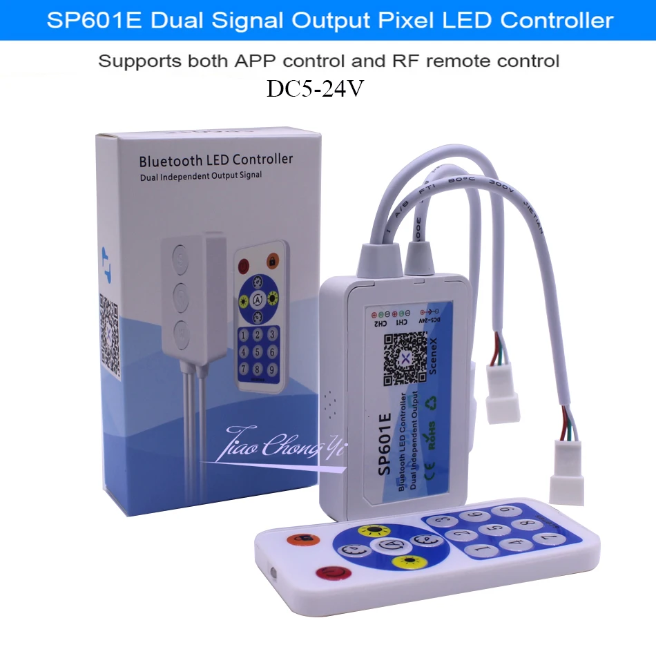 SP601E WS2812B WS2811 DC5V-24V Music Controller Built In Mic Dual Signal Addressable Pixels LED RGB Strip Light IOS/Android App