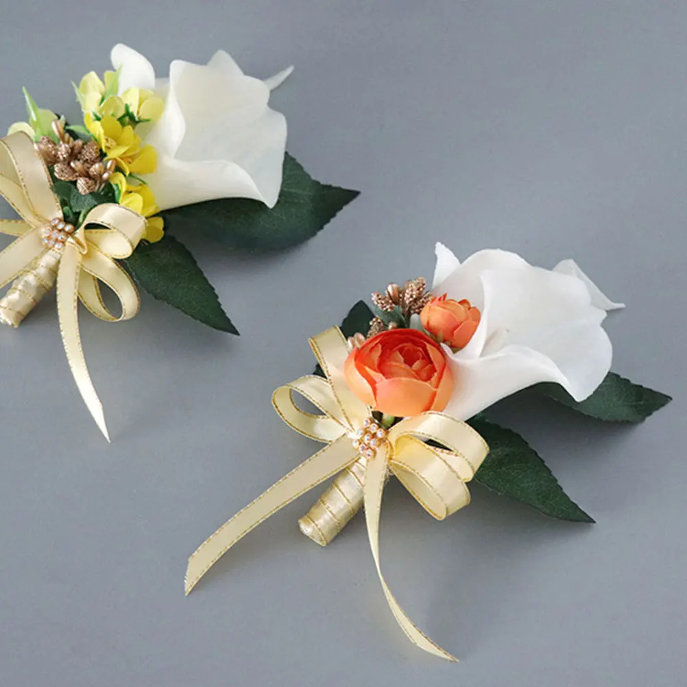 Sztuczny kwiatowy przypinka, symulacja kalii, elegancka rekwizyt fotograficzny na ślub, broszka dla pana młodego, druhny, akcesoria ślubne