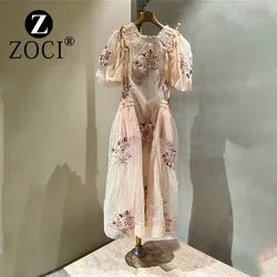 [zoci] Autumn Niche Style Embroidered Flower Yarn Skirt Casual Dress Women New