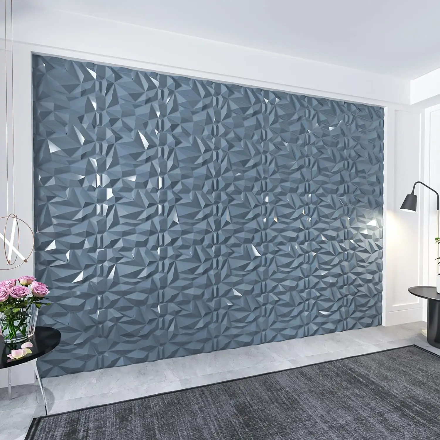 pared de PVC con diamante 3D dentado a juego, negro mate, para decoración interior residencial y comercial