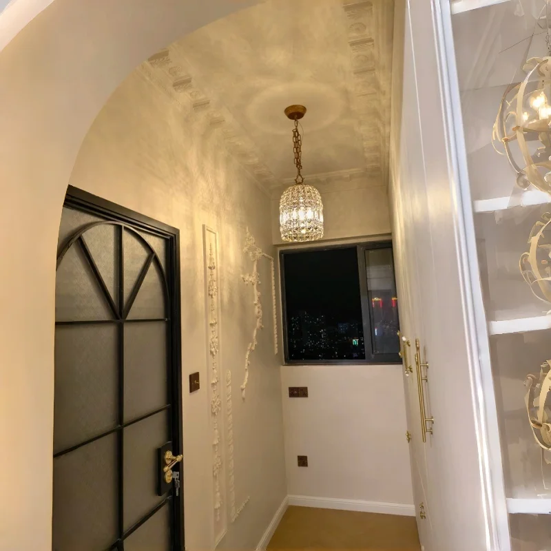 French Style Led Crystal Entrance Light Retro Home Decoration Living Room Bedroom Hallway Staircase Wardrobe Lighting Fixtures