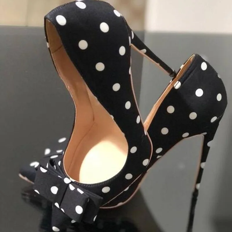 

Polka Dot Women Pumps Butterfly Knot Spring Autumn Pointed Toe Shallow Slip On Evening Club Dress Shoes