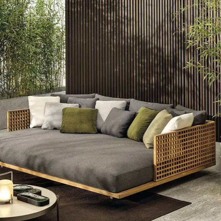 Outdoor sofa set Solid wood frame Garden furniture Simple outdoor sofa