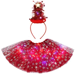 Christmas LED Light Up Tutu Skirt Glow Christmas Tree Headbands Party Costume Props Festival Xmas New Year Eve Party Supplies