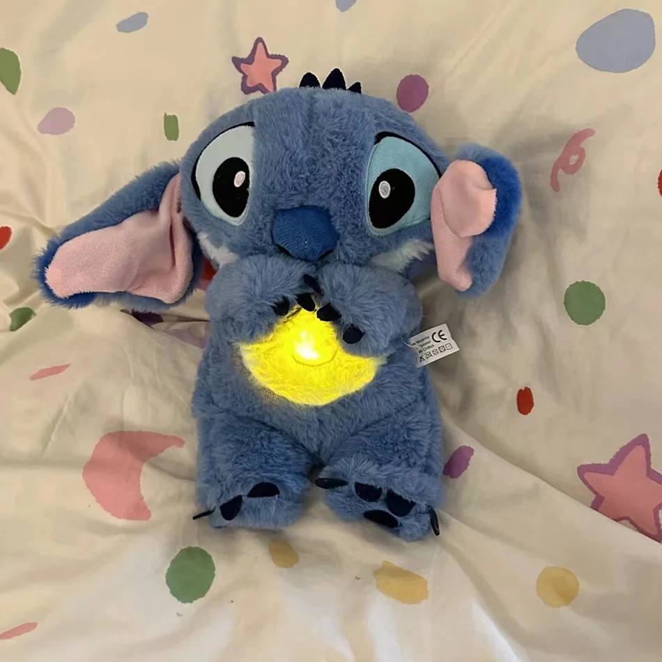 Kawaii Stitch Plush Doll Baby Sleeping Companion Sound Soothing Musical  Kawaii With Air Bag and Light Doll Breathing Toys Gifts