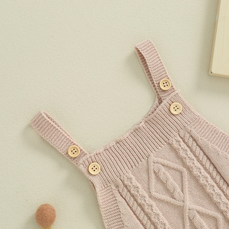 Baby Girls Sweater Romper Solid Color Cable Knit Sleeveless Jumpsuits for Newborn Infant Toddler Cute Clothes