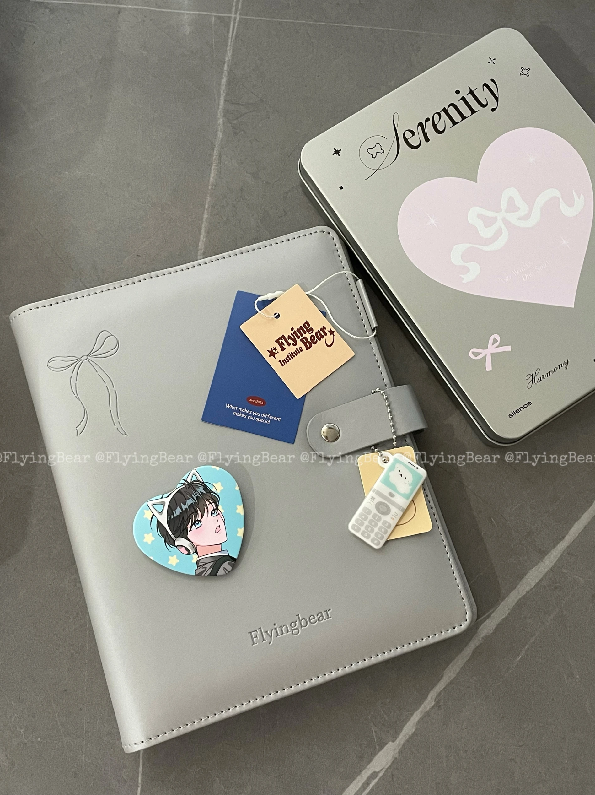 

Flyingbear Silver A5 PU Leather Binder Idol 3inch 4grid Photo Collect Book Photocard Holder Kpop 6holes Loose Leaf Album