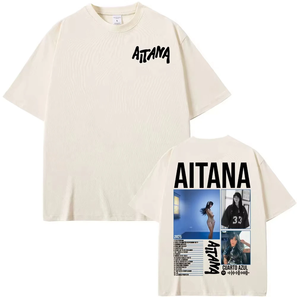 المغني Aitana Cuarto Azul جولة الجرافيك تي شيرت الرجال النساء الموضة الجمالية تي شيرتات قصيرة الاكمام القطن عادية المتضخم تي شيرت #5