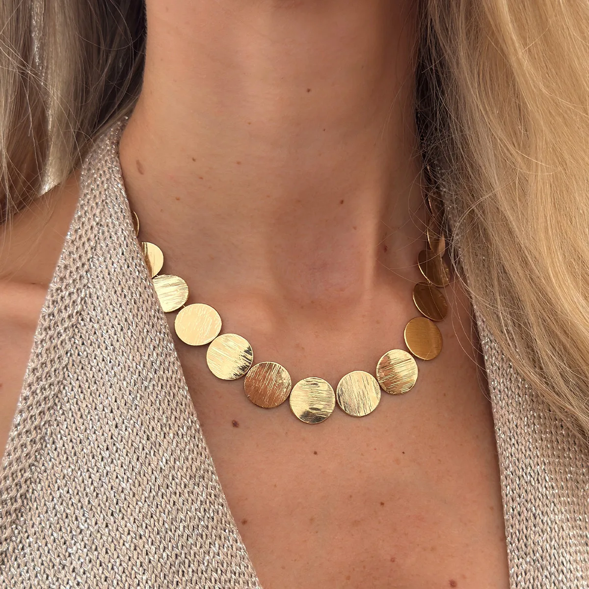 SHIXIN Elegant Metal Sequins Chokers Necklaces for Women Minimalist Geometric Round Clavicle Chain Fashion Neck Jewelry Gifts