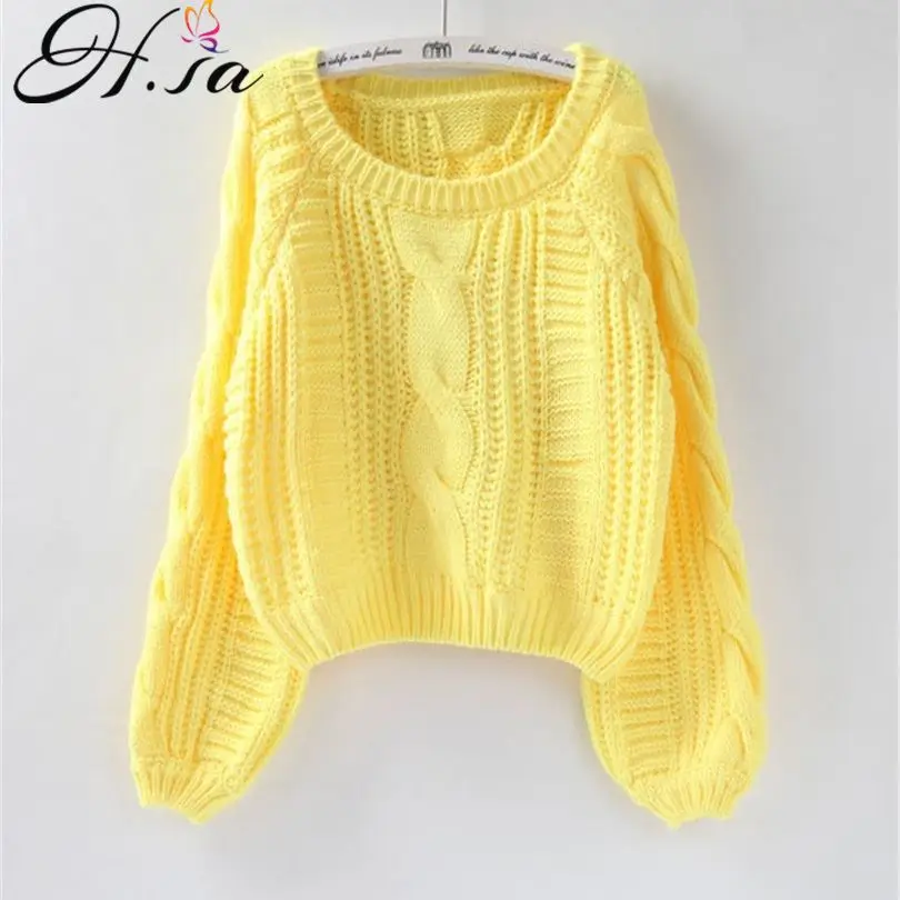 Roupas Femininas Women Pull Sweaters New Yellow Sweater Jumpers Candy Color Harajuku Chic Short Sweater Twisted Pull