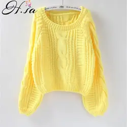 Roupas Femininas Women Pull Sweaters New Yellow Sweater Jumpers Candy Color Harajuku Chic Short Sweater Twisted Pull