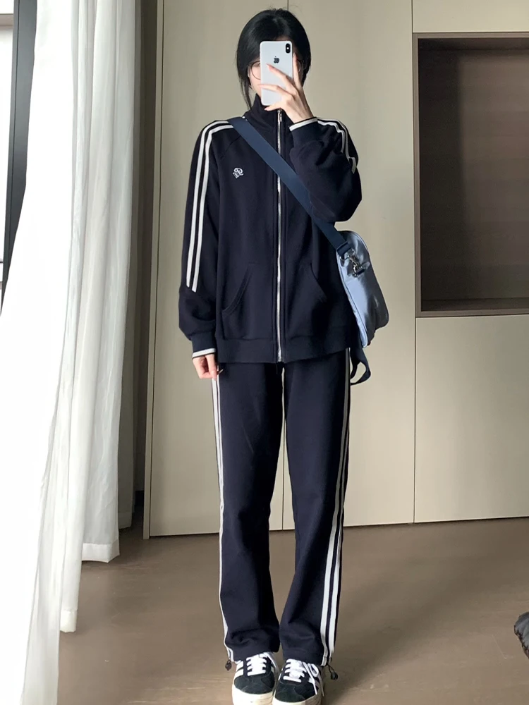 

Весенне-осенний женский спортивный костюм в японском стиле, с длинными рукавами, на молнии, длинные брюки, в стиле JK, с принтом щенка