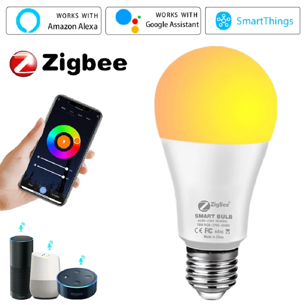 Imagem -01 - Lâmpadas Led Inteligentes Tuya Zigbee E27 12w 15w 18w Rgbcw Smart Life App Controle de Voz Funciona com Alexa Google Assistant lampadas led inteligentes tuya zigbee e27 12w 15w 18w rgbcw smart life app controle de voz funciona com alexa google assistant 01
