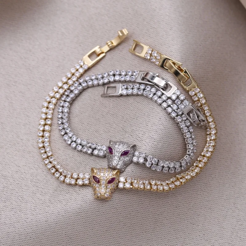 تصميم كوري جديد مجوهرات الأزياء 14K مطلية بالذهب الفاخرة الزركون ليوبارد سوار أنيق المرأة اكسسوارات العمل اليومي