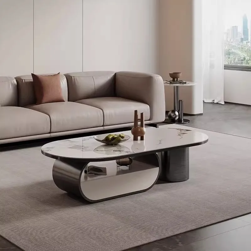 

Light luxury rock slab modern simple living room home high-end designer oval storage integrated coffee table