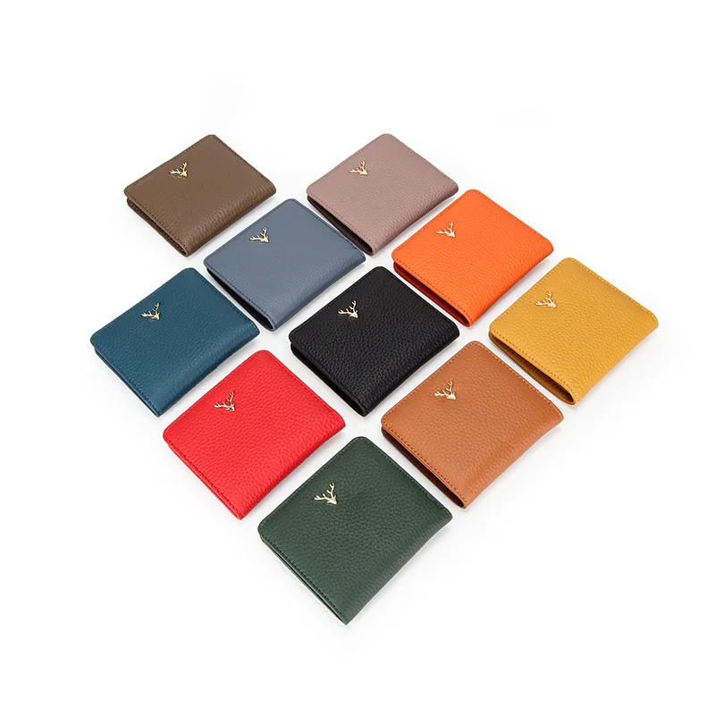 Luxury Genuine Leather Wallet for Women 2024 New Fashion Card Holder Short Solid Color Snap Button with Zipper Women's Wallet