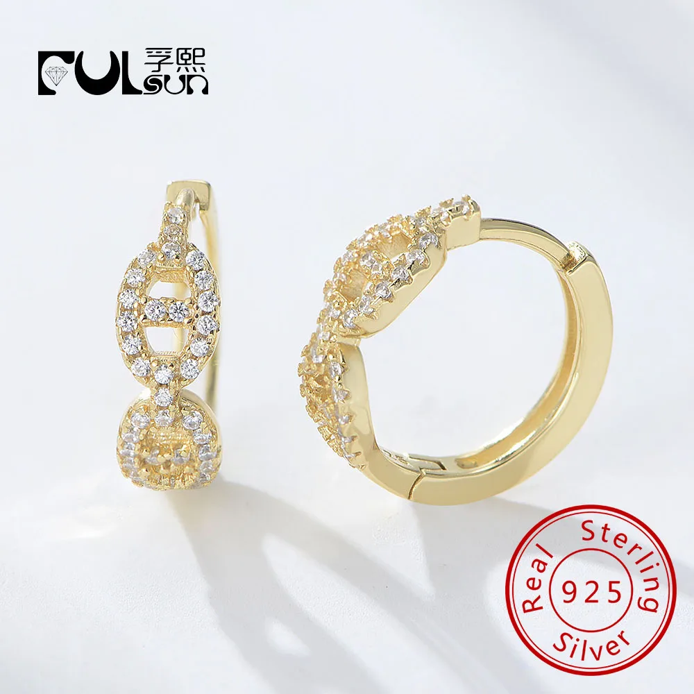 

Personalized Designer Pig Nose S 925 Sterling Silver 14k Gold Plated Bling Cubic Zirconia Huggie Earrings for Women Girls