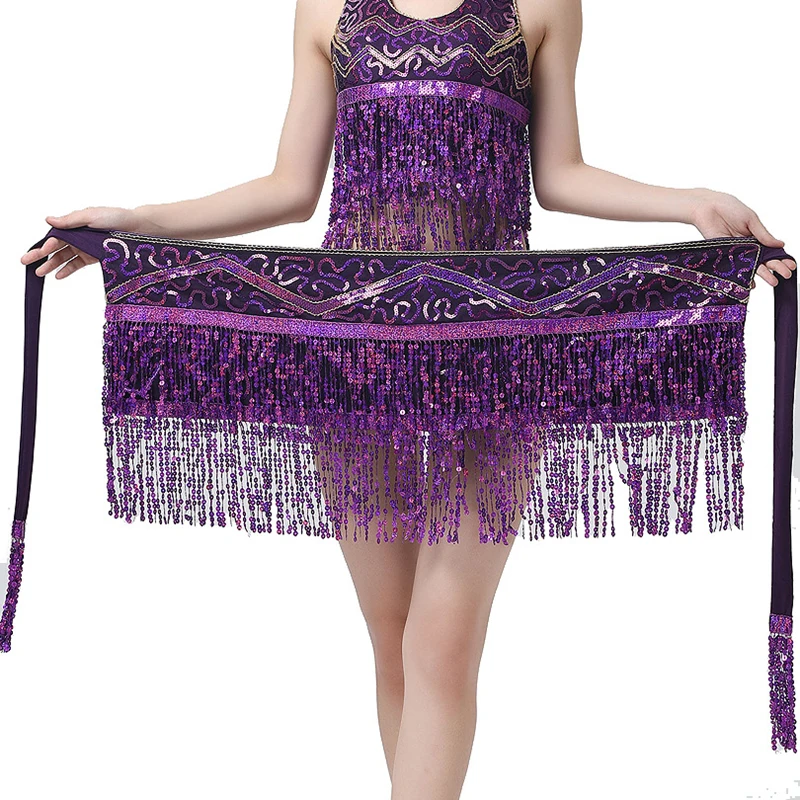 Women Sexy Belly Dance Hip Scarf Wrap Belt Dancer Skirt Show Costumes Sequins Tassels Thailand/India/Arab Dancer Waist Chain