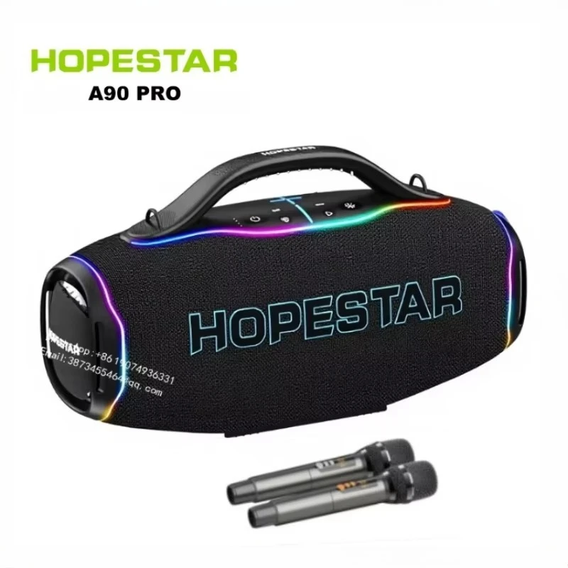 HOPESTAR A90 PRO Outdoor-Lautsprecher mit großer Leistung (700W), kabellos, BT-fähig, tragbar, wasserdicht, TWS, Karaoke, RGB, zwei Mikrofone